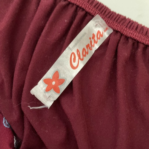 Clarita Floral Embroidered Burgundy Square Neck Gathered Long Sleeve Top No Size - Picture 2 of 14